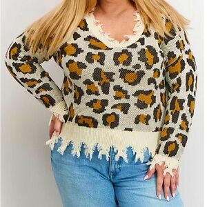 Animal Leopard Print Fringe Cropped Shirt - XL Made With Love Full Circle Trends